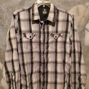 Mens Ocean Current White / Black Plaid Medium Long Sleeve Button Up Dress Shirt